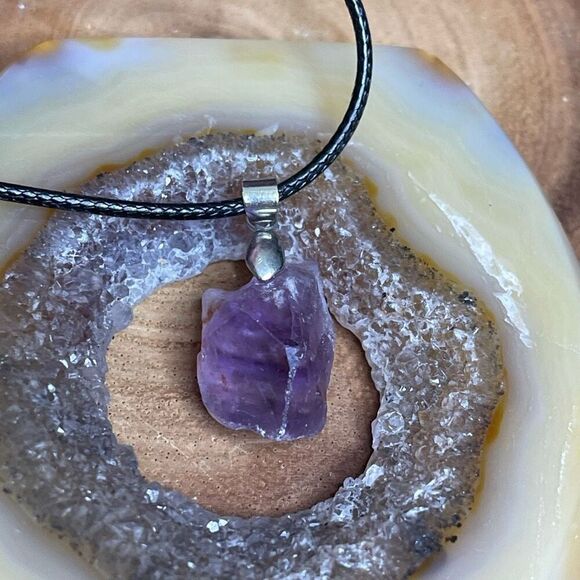 Raw amethyst pendant necklace adjustable healing crystal stone purple - Picture 6 of 11